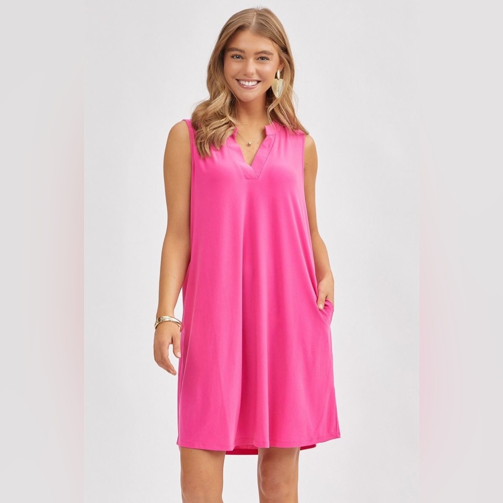 Dear Scarlett Hot Pink Lizzy Tank Dress w/ Pockets